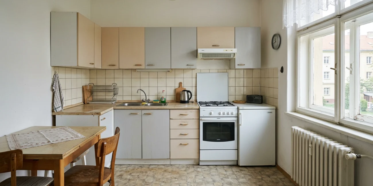 Firefly GeminiFlash realistic kitchen in a typical Czech apartment before renovation older but functiona 303747 kopie